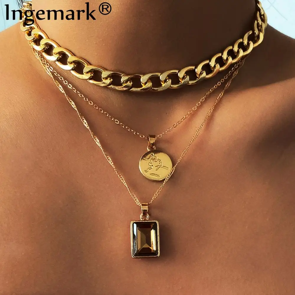 Женское винтажное ожерелье чокер Массивное колье из кубинской цепи в стиле