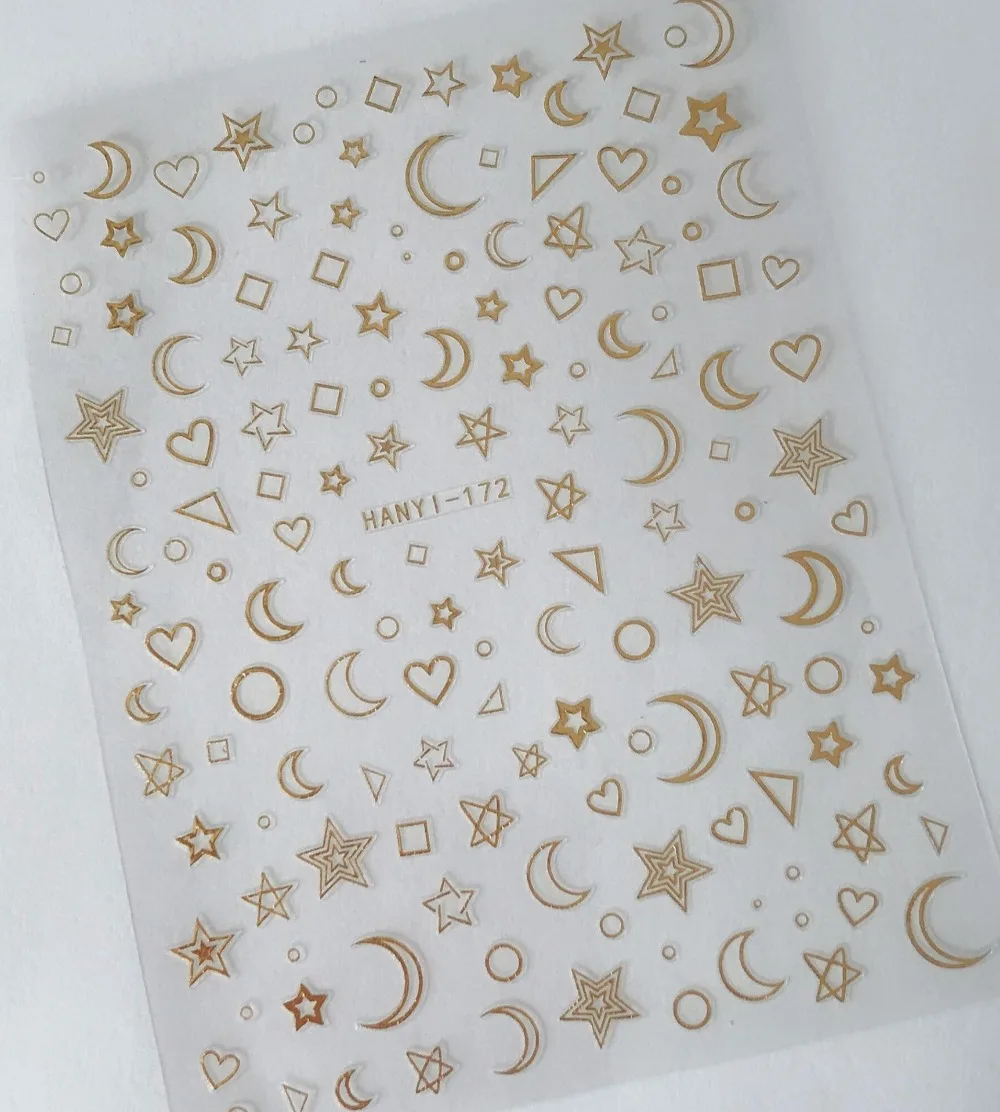3 sheet 3D Nail Stickers Designs Ultrathin Gold Star moon Gummed Art Decals Makep Decorations HanYi171-172 | Красота и здоровье
