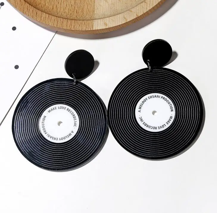 Vintage Vinyl Record Acrylic Drop Earrings For Women Ladies Punk Big Circle Geometric Dangle Earrings Fashion Jewelry Party Gift
