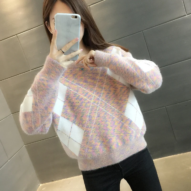 

autumn and winter fashion women's pullover sweater ladies loose pullover knitted sweater White