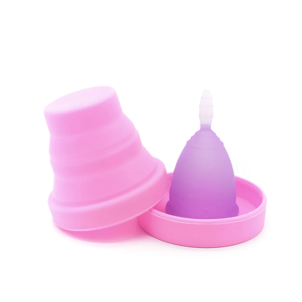 Medical Grade Silicone Menstrual Cup Set Feminine Hygiene Cups&Foldable Disinfection cup Menstrual Cup Coupe Menstruelle