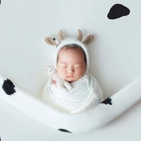 baby knitted hat cap with horn earwoolen cow animal doll set newborn photography photo props infant toddler