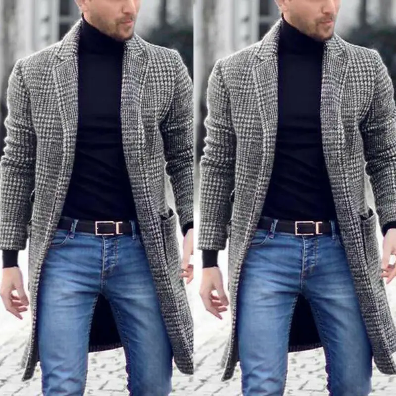 2020 Новое модное мужское пальто зимнее теплое шерстяное Тренч Верхняя одежда