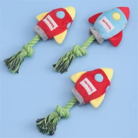 cute plush sound toy rocket shape squeak dog chew toys bite resistant cleaning tooth puppy molar cotton rope knot toys