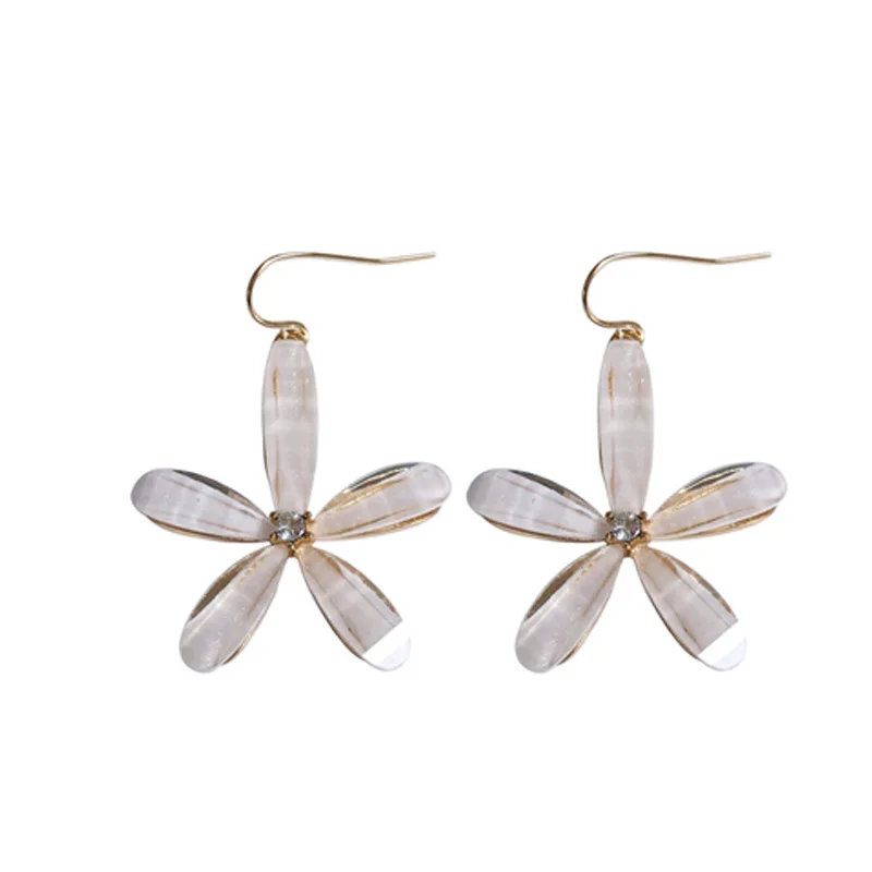 

Fashion Resin Earrings Simply Design Hot Selling Five Clear Petal Flower Hanging Dangle Drop Earrings For Pretty Lady Girl Gift