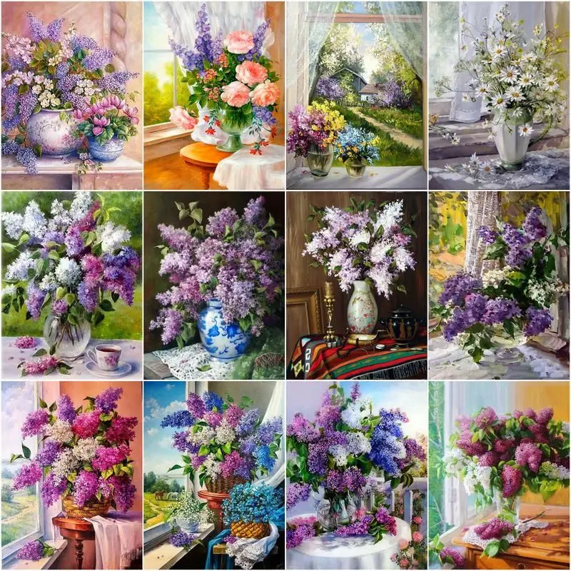 

GATYZTORY Coloring By Number Lavender Flower Kits Diy Drawing Canvas Handpainted Oil Painting By Numbers Home Decoration Gift