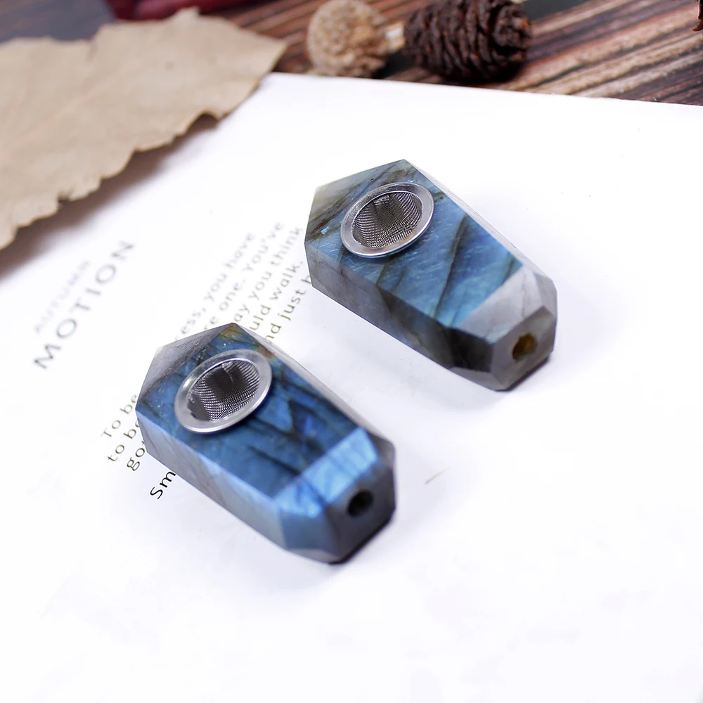 Небольшая дымовая трубка Лабрадорита натуральные камни и минералы с ситечком