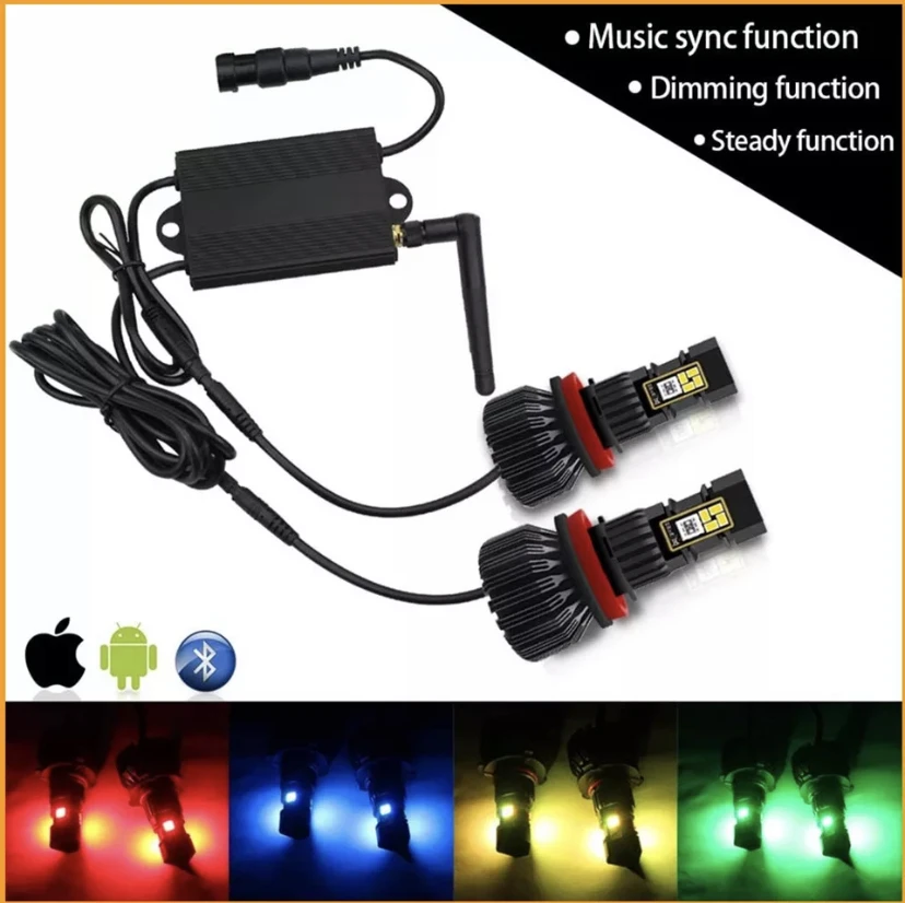 HaoXuan APP Bluetooth Control RGB Car LED Headlight Changeable Color Light H16 5202 H8 H11 9005 9006 Auto Head Lamp H7led Bulbs |