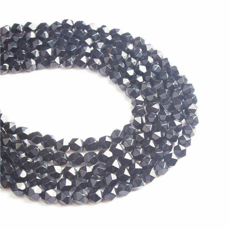 Черный граненый оникс полигональные Круглые бусины для изготовления ювелирных