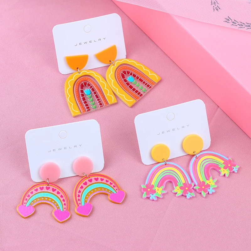 

Donarsei Cute Rainbow Acrylic Earrings For Women Sweet Colorful Plant Drop Earrings Gift