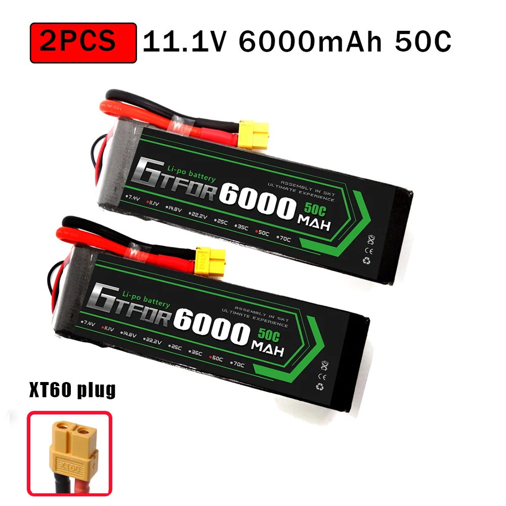 2PCS6000SOFTXT60 GTFDR 2 шт. RC батарея Lipo 7,4 V 11,1 V 2S 3S 6000MAH 6500MAH 6200MAH 7000mah 50C 60C 80C 100C 120C для RC Stampede автомобильный Дрон - Цвет: 2PCS6000SOFTXT60