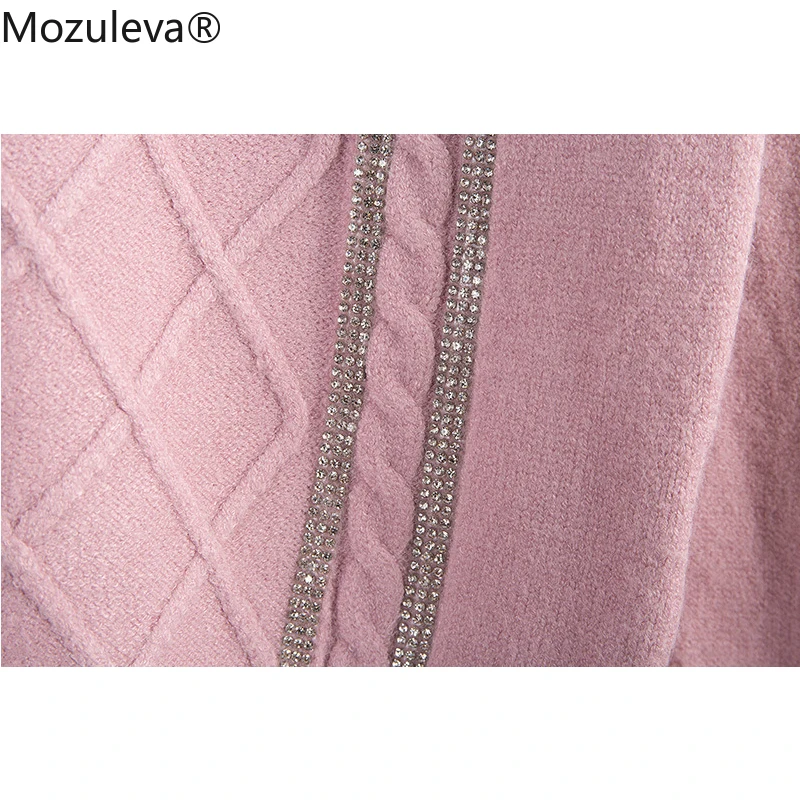 Mozuleva Women Knitted Two Piece Tracksuits Autumn Winter Diamond Loose Sweater and Full Length Harem Pants 2 Set Outfits |