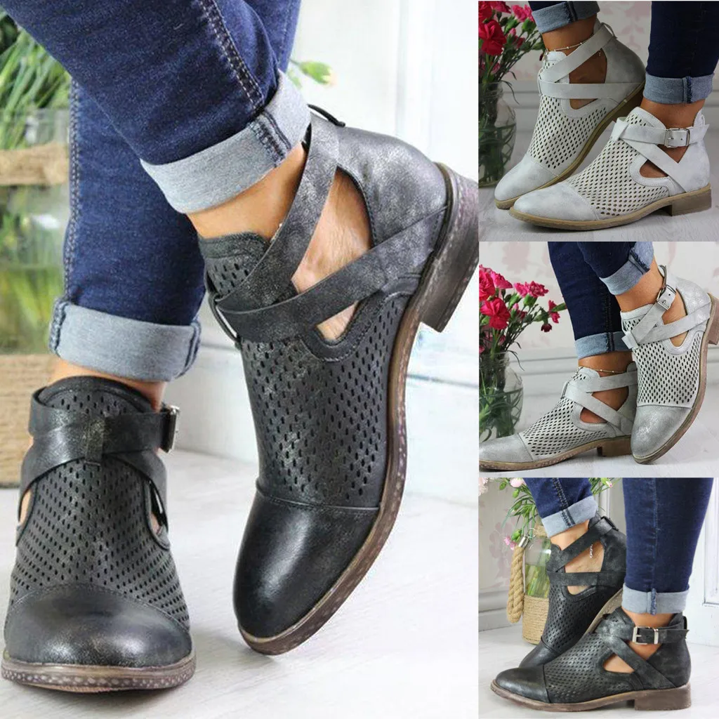 2021 женские сапоги на заклепках с вырезами ботильоны ремешках пряжкой в римском