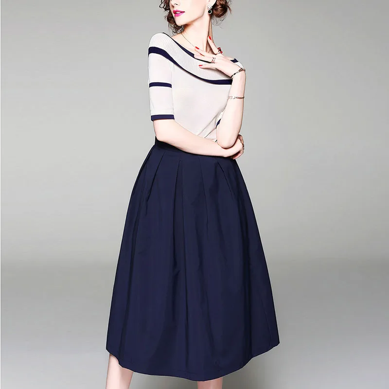 Zpqowv Spring Summer Women Short Sleeve Off Shoulder Knit Two Piece Dress Elegant Party Office Wear One | Женская одежда