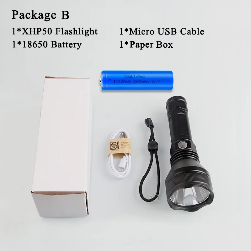 Package B D50 AliBrit мощный XHP50 светодиодный фонарик большой свет чашка лампа водонепроницаемый для наружного горячего кемпинга оборудование факела фонарь - Испускаемый цвет: Package B