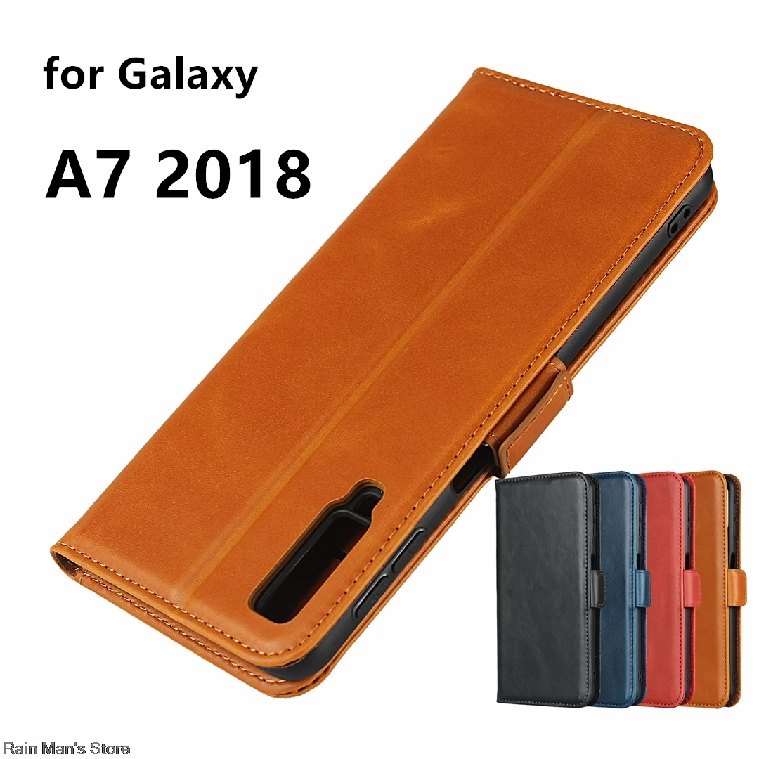 

Leather case for Samsung Galaxy A7 2018 A750F Flip case card holder Holster Magnetic buckle Cover Case Retro Business Wallet
