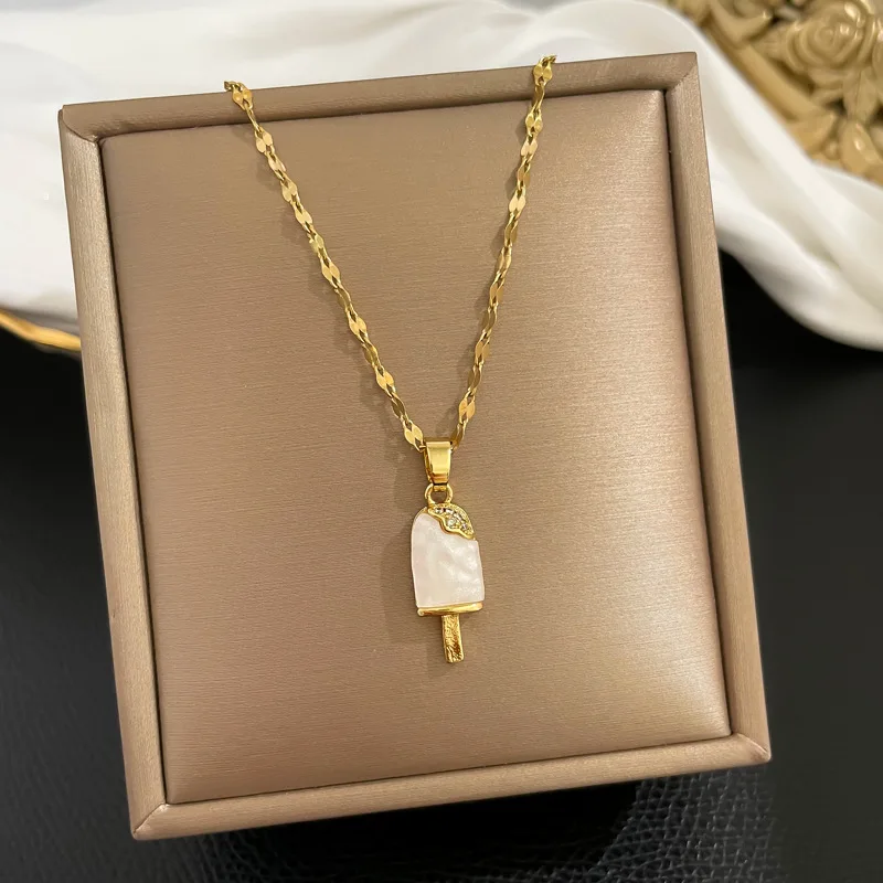

Titanium steel small fresh ice cream shell ice cream cake fritillary necklace female titanium steel small foodie collarbonechain