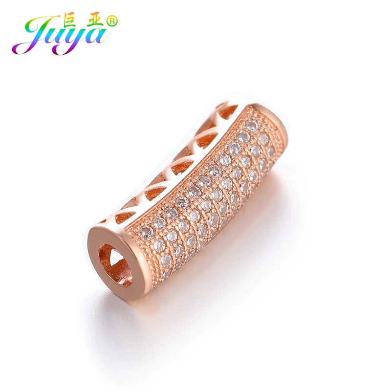 Rose Gold Juya DIY золотые/серебряные/розовые золотые разделительные бусины, поставки, микро проложенные циркониевые изогнутые трубчатые бусины для изготовления ювелирных изделий из натурального камня и жемчуга - Цвет: Rose Gold
