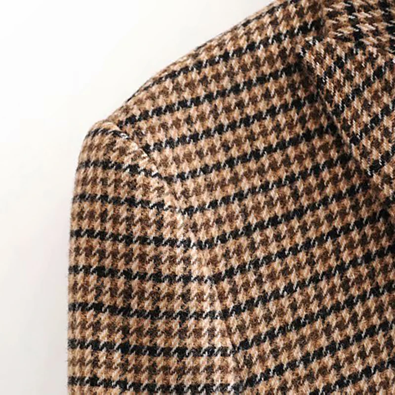 Винтажный Повседневный клетчатый блейзер для женщин модный двубортный офисный