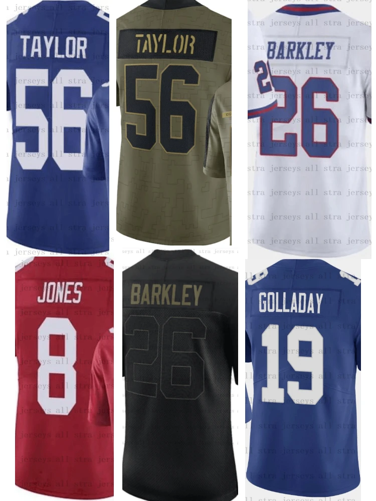 

8 Daniel Jones 19 Kenny Golladay 26 Saquon Barkley 56 Lawrence Taylor Man T Shirt New 2021 Salute American Football Jersey