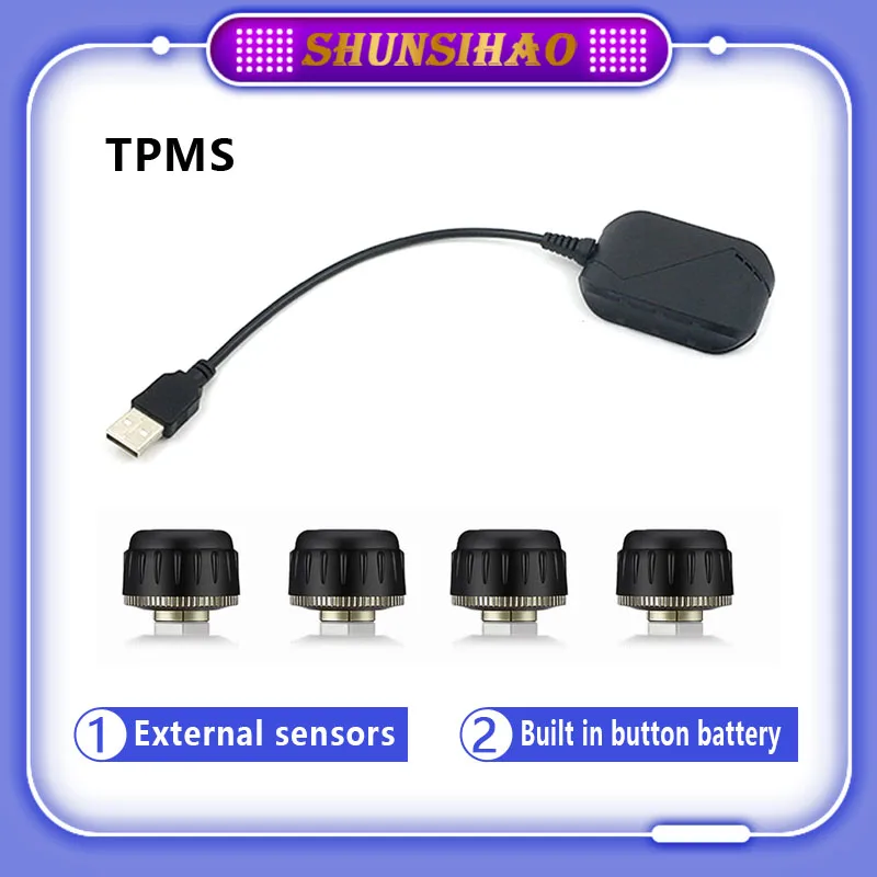 Система контроля давления в шинах ShunSihao с 4 датчиками USB TPMS для навигатора Android |