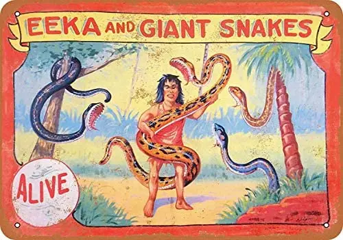 

8 x 12 Metal Sign - Carnival Midway Eeka Giant Snakes - Vintage Bar Wall Decorative