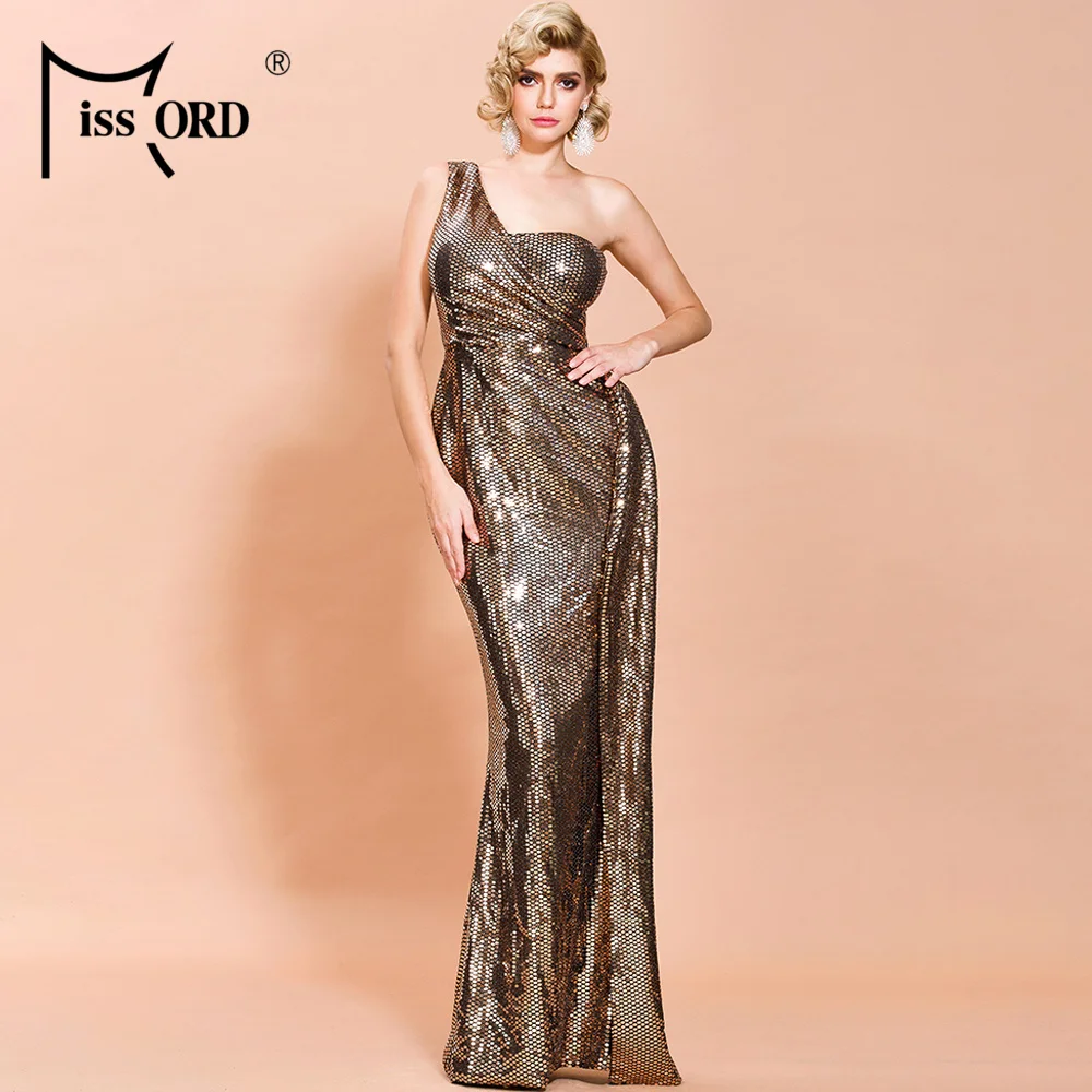 Missord 2020 элегантное женское платье на одно плечо с неровным вырезом блестками для
