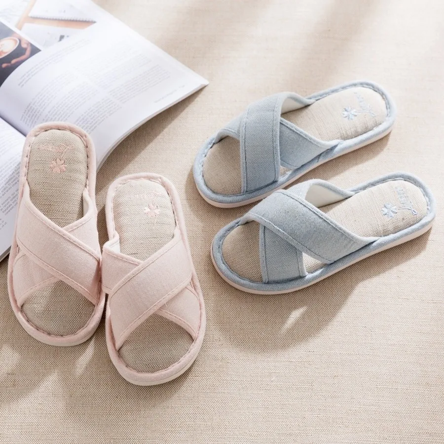 Шлепанцы LCIZRONG женские домашние льняные Нескользящие тапочки из