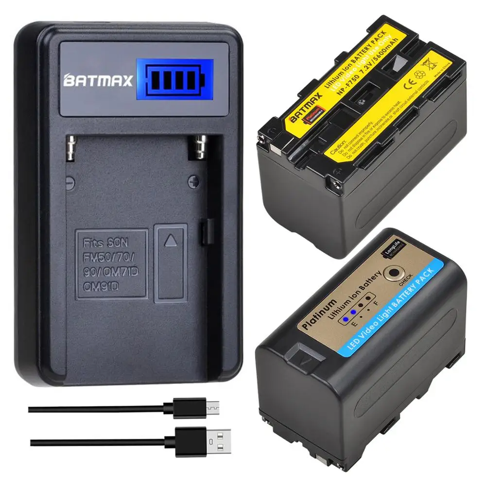 Batmax NP-F750 NP-F770 F750 Battery with LED Indicators +LCD USB Charger for LED Video Light YN300Air II YN300 III YN600 L132T