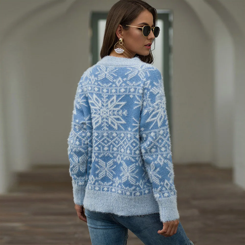 Christmas Sweater Elegant Women Jumper Pullover Tops Female Snowflake Winter Girls Warm Soft Brief Sweaters | Женская одежда