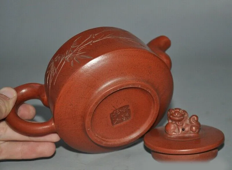 

wedding decoration Marked Old Chinese Yixing Zisha pottery Hand-carving bamboo Teapot pot Tea Maker