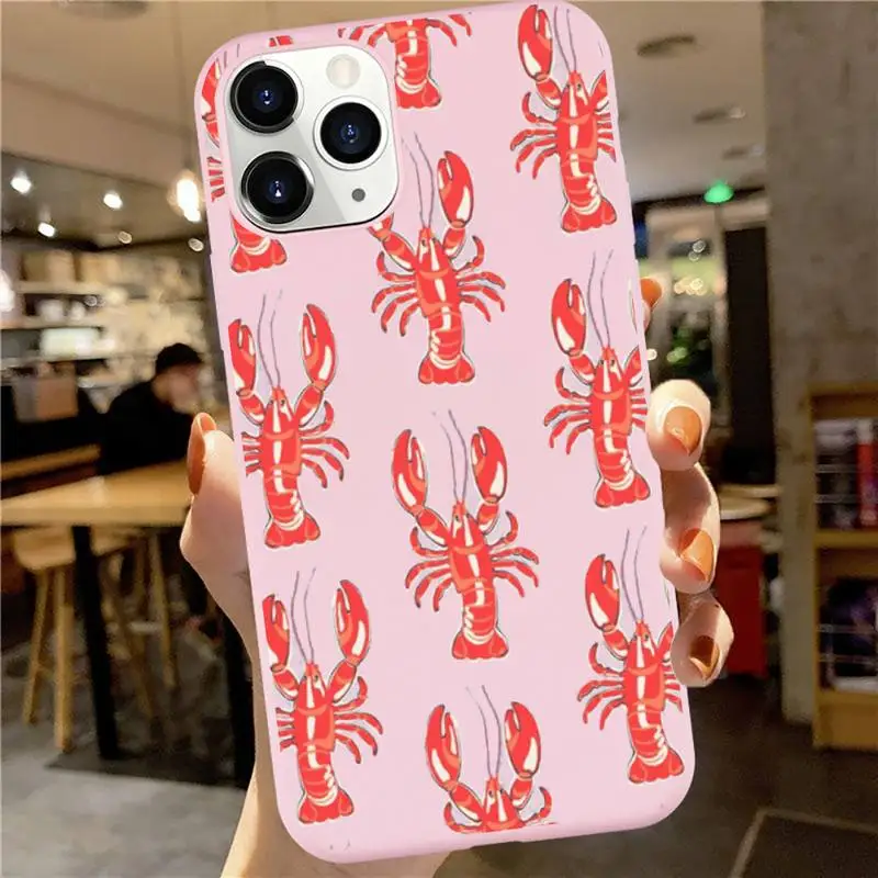 

Animal lobster crab Phone Case Pink Candy Color for iPhone 6 7 8 11 12 s mini pro X XS XR MAX Plus