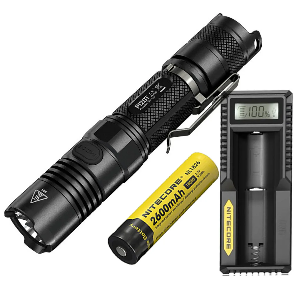 NITECORE P12GT светодиодный тактический вспышки светильник черный CREE XP-L HI V3 Светодиодный max 1000LM дальность луча 320 измерительный прибор наружный фонарь портативный светильник - Испускаемый цвет: P12GT NL1826 UM10
