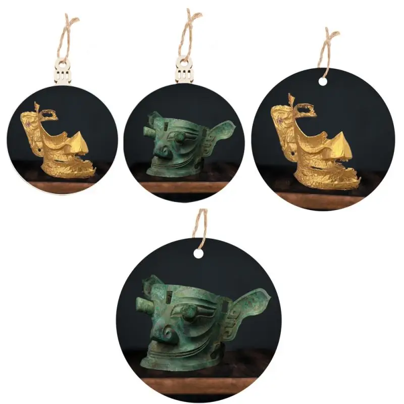 

China's 3000-year-old Sanxingdui Ruins Gold Mask Hanging Decorations Imitation Bronze Mask Wooden Pendant History Lovers Gift