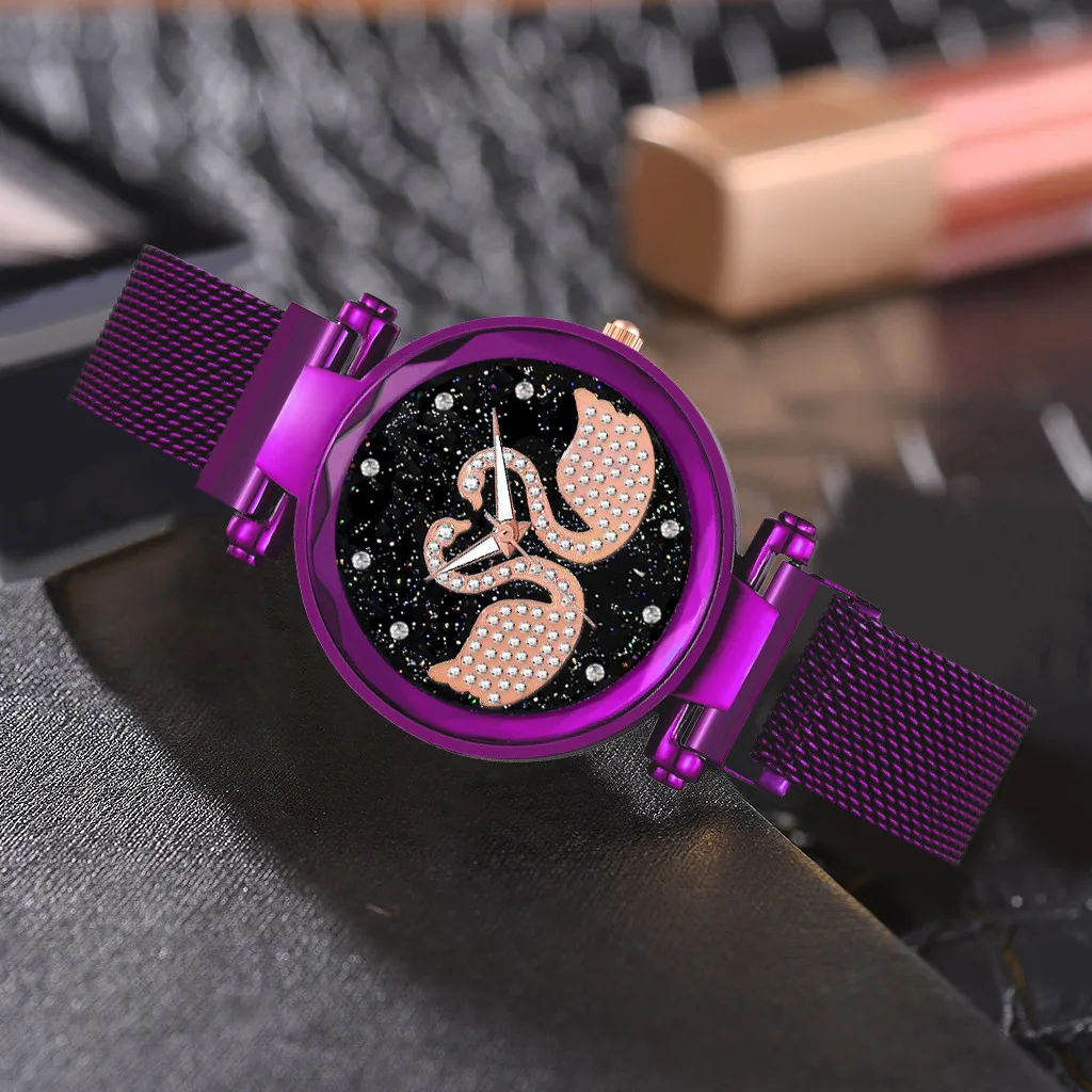 Женские часы магнит камень лебедь алмаз дамские кварцевые повседневные женские #