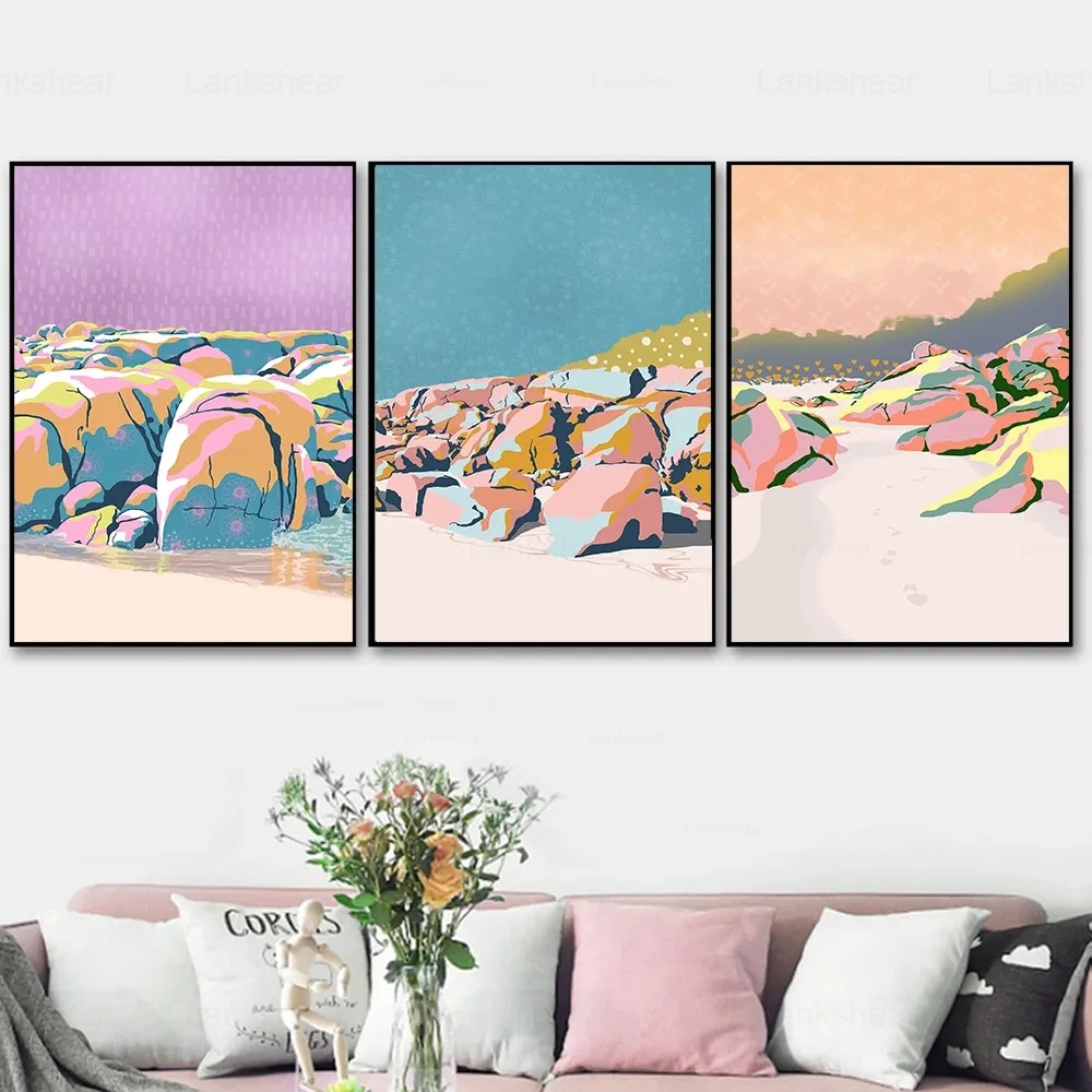 Холст с изображением пляжа Постер и принты пастельный прибрежный абстрактный
