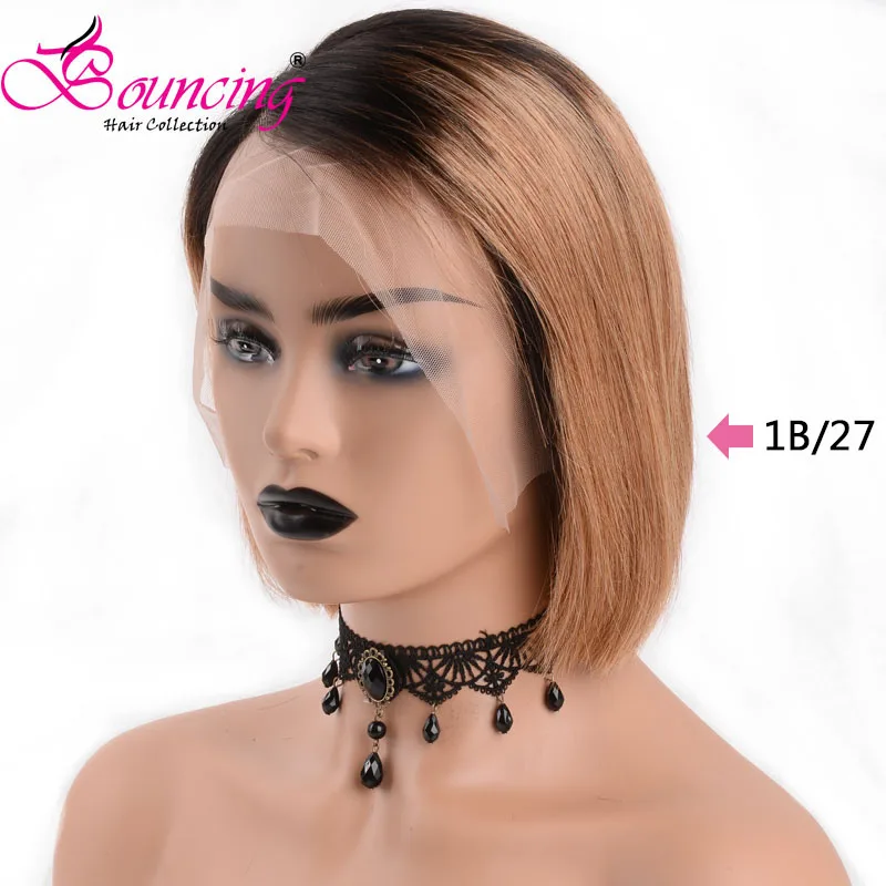Прямые прямые парики 13*4 с кружевной передней частью #1B/27 и # 1B Короткие Pixie Cut 150