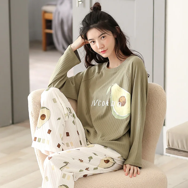

Fruit Pyjama Women Nightwear Cotton 2 Piece Pajama Set Women Cute Korean Autumn Plus Size Soft Pajamas for Woman Homewear