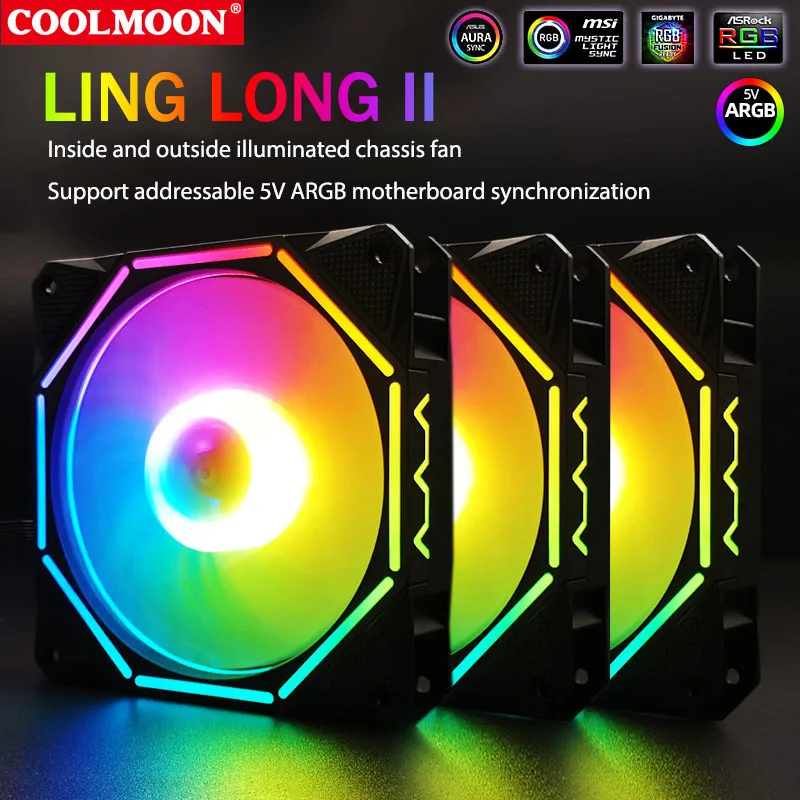 

120mm RGB Computer Cooling Fan Radiator Anti-Vibration Rubber CPU 12VDC Power Cooler Fans 12cm ARGB Synchronization Ventilador