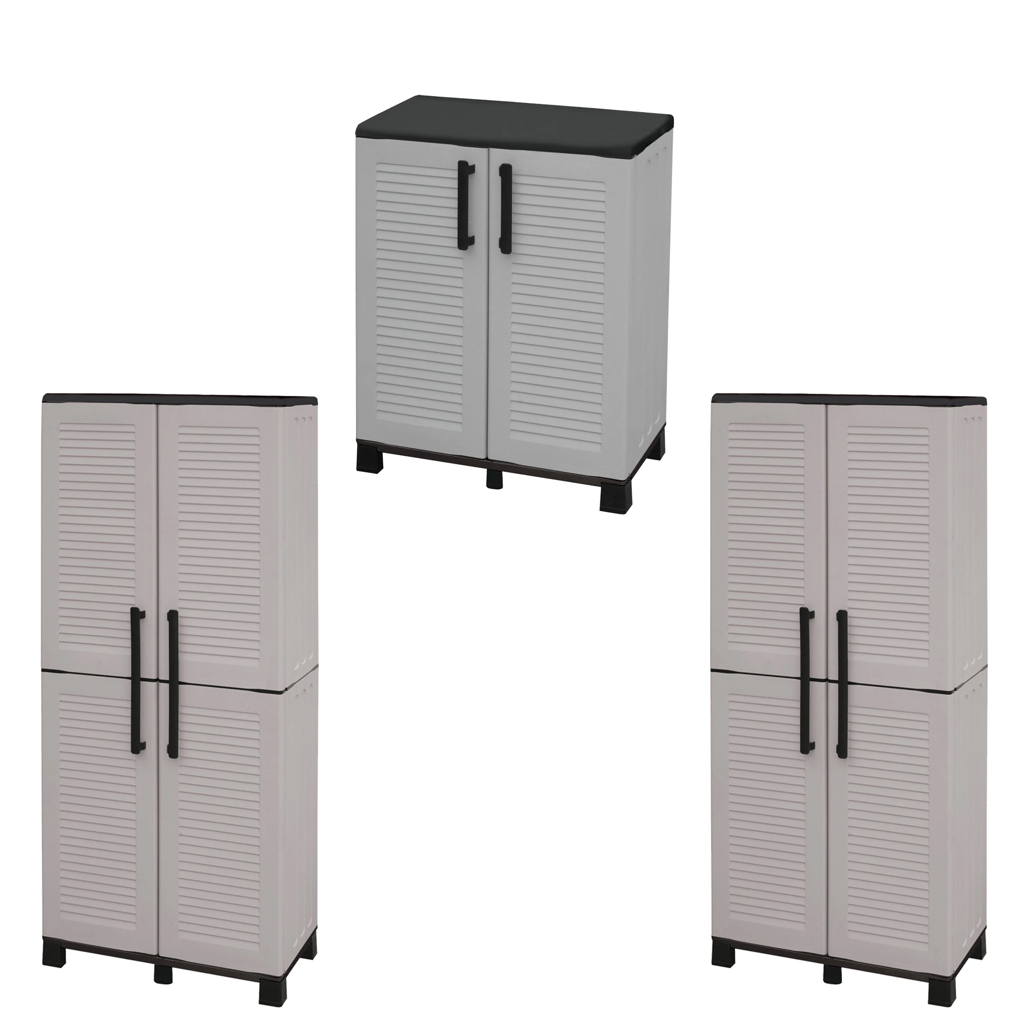 

Polypropylene cabinets at various heights with steel hinges, baldas and adjustable legs
