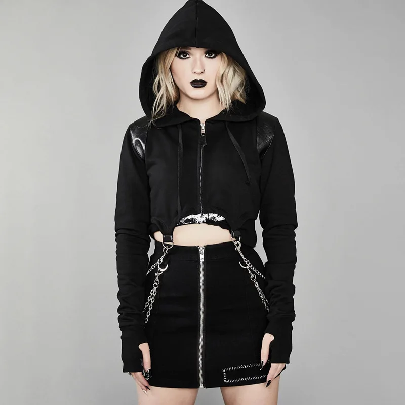 JIEZUOFANG 2019 осенние нерегулярные Harajuku стиль свитшоты на молнии с капюшоном женская