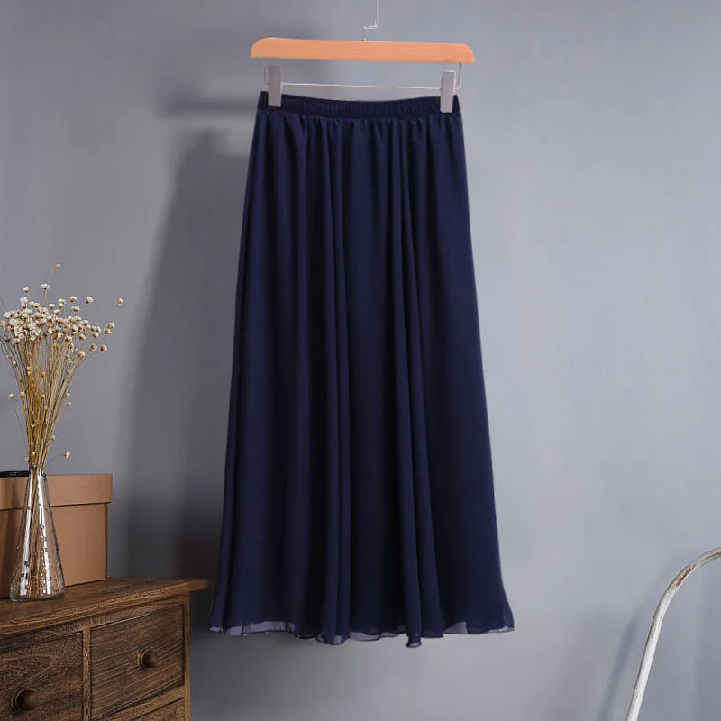 

Vintage Chiffon skirts women 2021 Summer Korean A-Line High waist Ladies skirts Casual Elastic Chiffon skirts