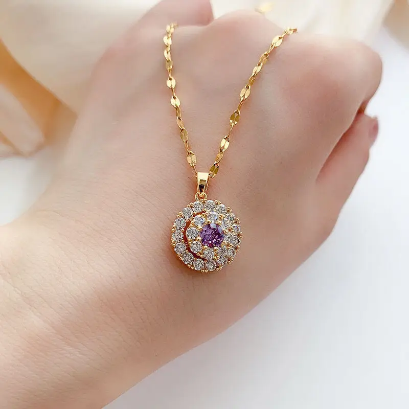 

Fashion Rotate 14K Yellow Gold Necklace Violet Diamond Pendants for Women Bijoux Femme Collares Natural Pierscionki Bizuteria
