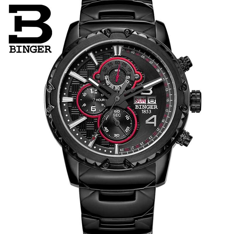 Мужские часы Бингер роскошные повседневные кожаные кварцевые мужские