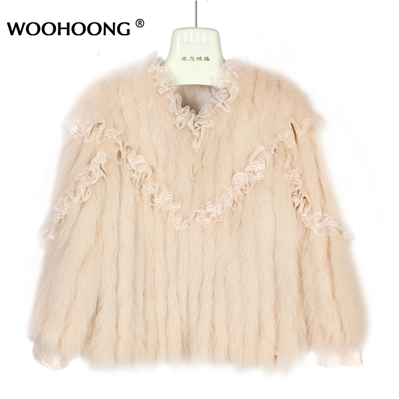 

Женская куртка из натурального Лисьего меха, куртка из натурального меха с прострочкой и кружевной отделкой из меха, корейская мода, новинк...