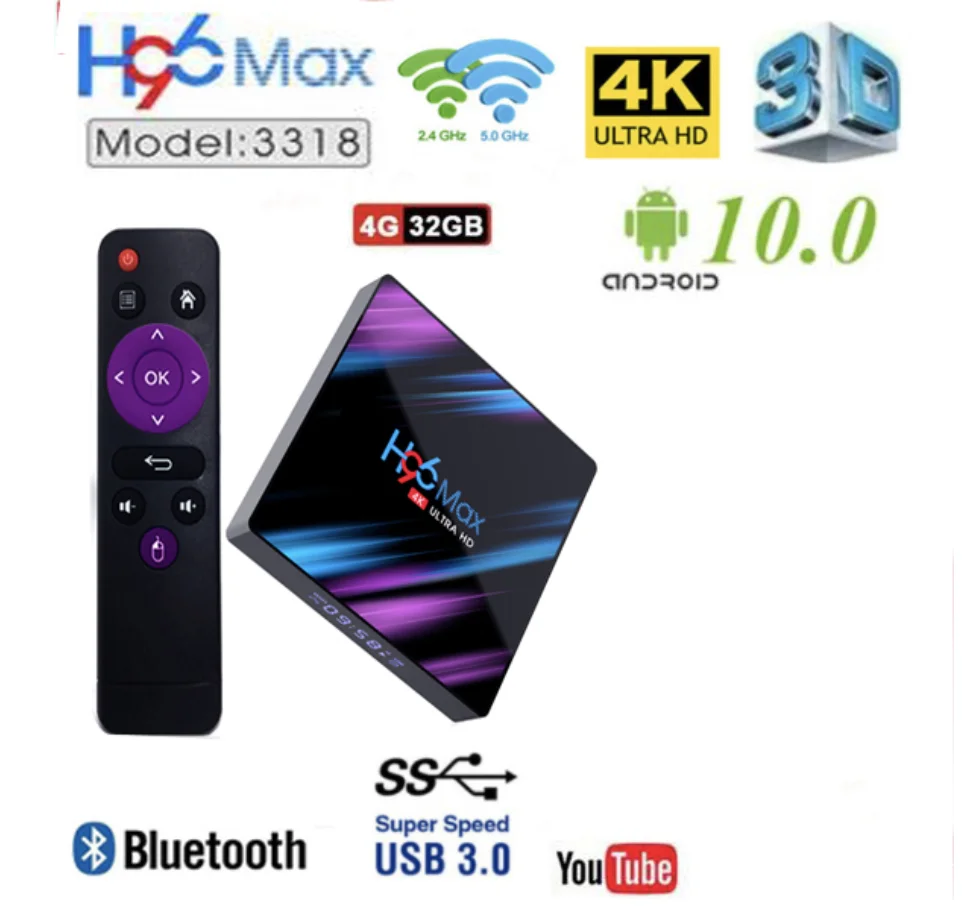 5 шт. H96 Max 3188 4gb 64gb Android ТВ коробка 10 Смарт 2 4 г/Wi-Fi ГГц Wi-Fi HDR 4K H.265 Гб оперативной