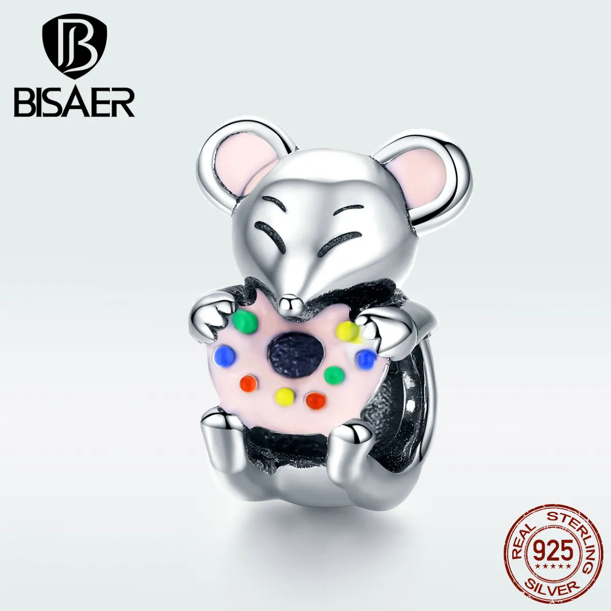 BISAER, 925 пробы, серебряный, милый, маленький мышонок, животное, Очаровательные Подвески для женщин, очаровательный браслет, сделай сам, изготовление ювелирных изделий GXC1318