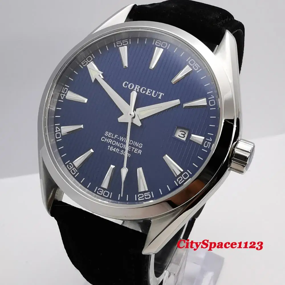 Corgeut 41 мм светящийся стальной черный циферблат автоматические механические