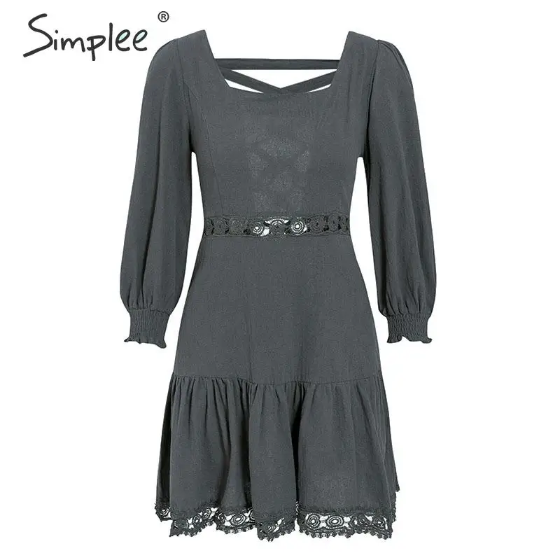 Simplee Элегантное платье из хлопка с короткими рукавами A-Line | Женская одежда