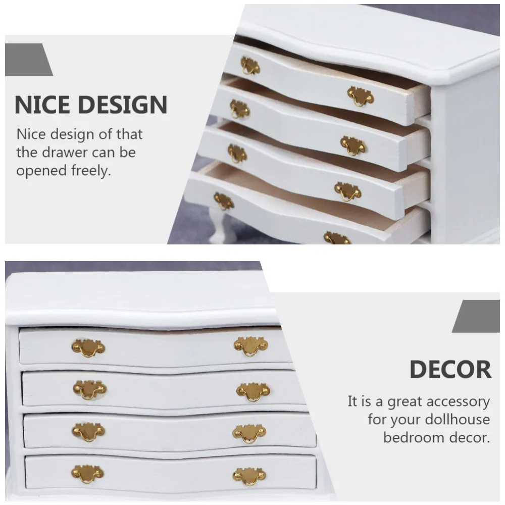 

1PC Micro Scene Decor Mini house Wooden Cabinet Mini House Drawer (White)